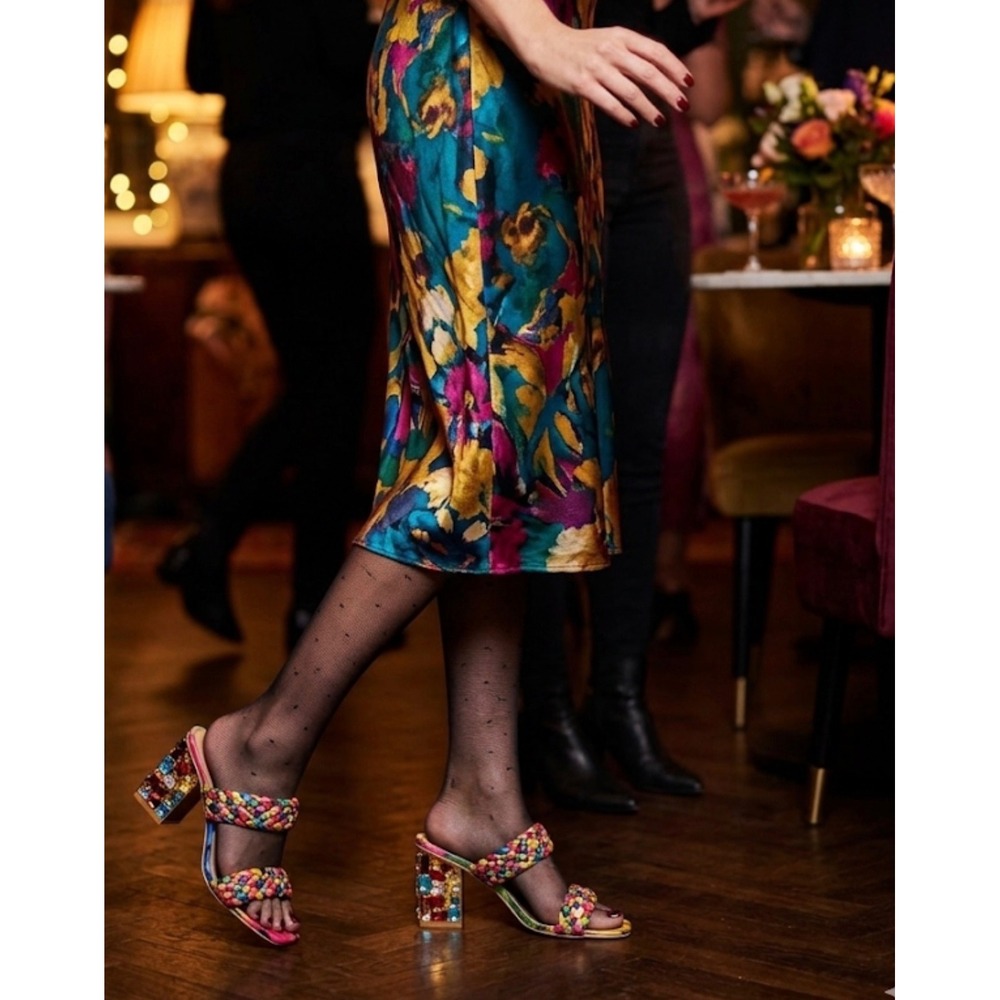 Fashion Multicolor Jeweled Block Heel Boho New Braided Sandals Sz 8.5, CN 40